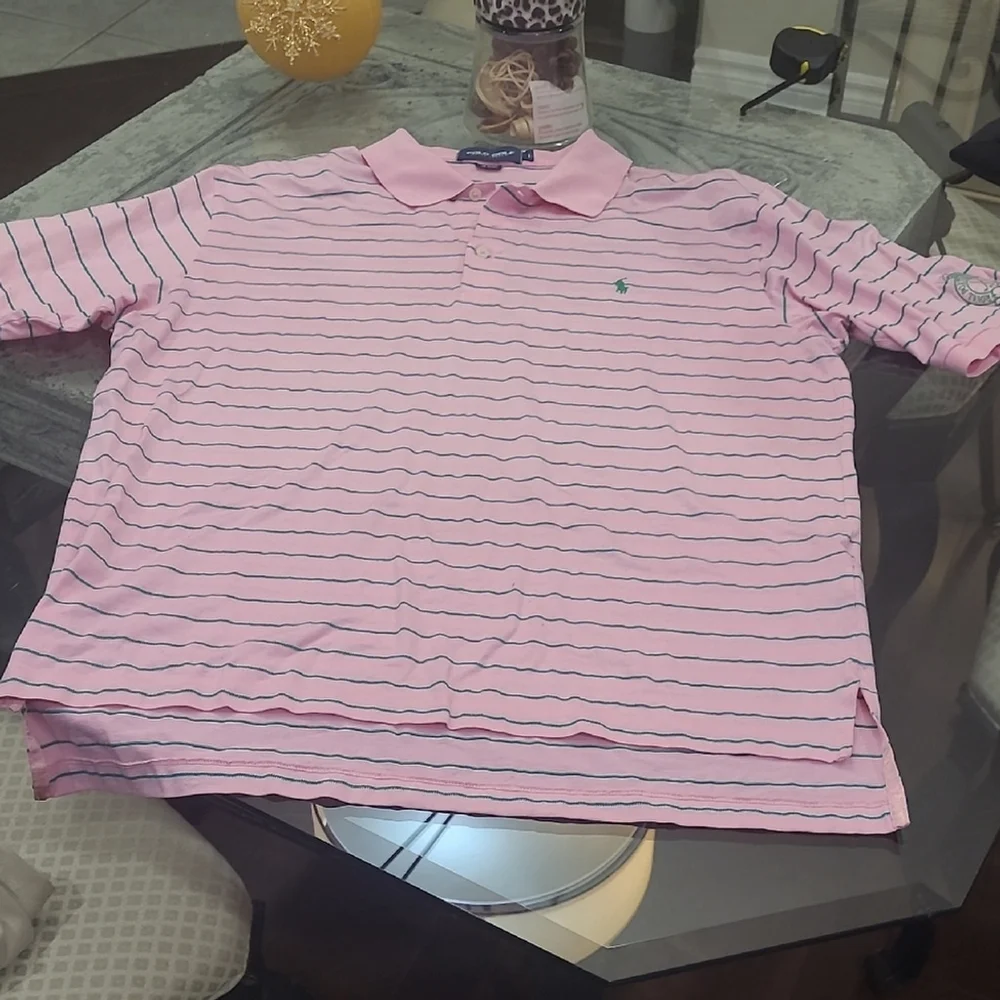 Ralph LAUREN GOLF men's Pink Striped Polo Golf Shirt Large